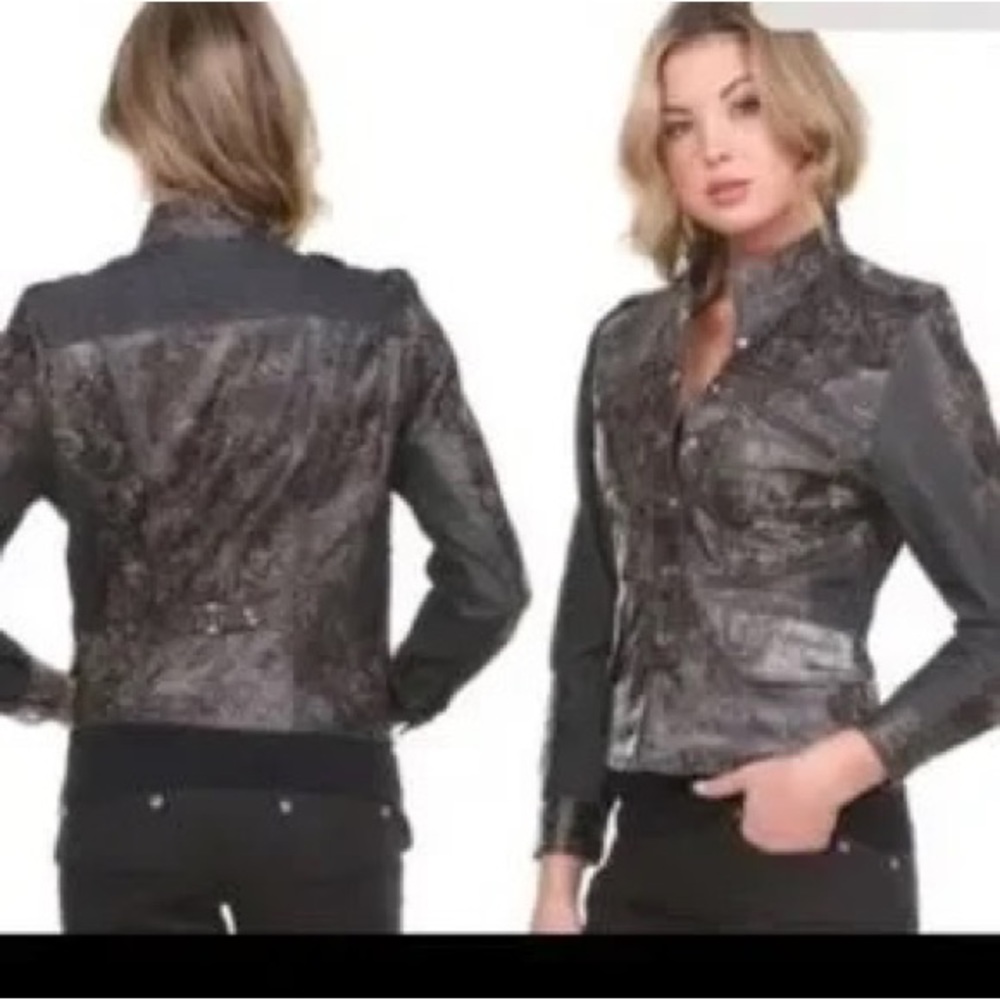 H&D Vintage Denim Distressed Leather Military Moto Grunge Brown Black Jacket SzM